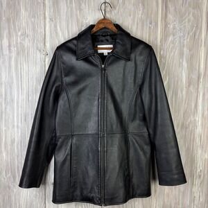 Sonoma Lambskin Leather Jacket Womens M Black Full Zip Soft Car Coat Life+Style